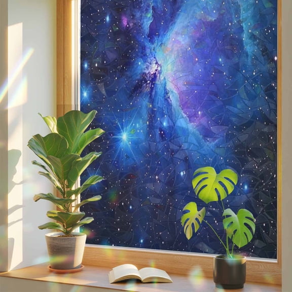 Rainbow Window Privacy Film, Starry Sky Static Cling Window Film PVC, Modern Minimalism Night Star Scenery Art No Glue UV Blocking Glass Covering, Removable Stained Glass Sticker 29.5''x118''