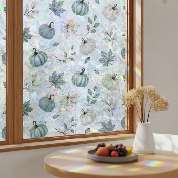 Rainbow Window Privacy Film Thanksgiving Stain Glass Window Film for Glass Door Sticker Static Cling Heat Blocking Autumn Country Green Blue Pumpkin Maple Leaf Sunroof Decal for Car Home 17.7"x39.3"