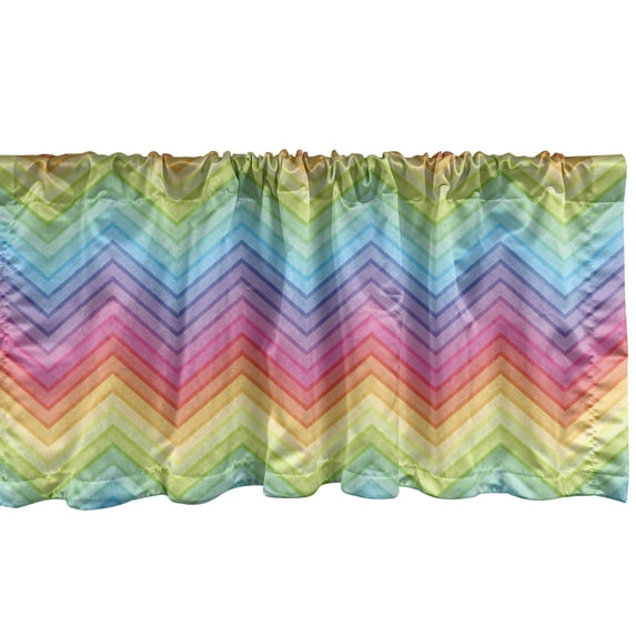 Rainbow Window Valance, Colorful Zig Zag Chevron Pattern Geometric Modern Sharp Design Illustration, Curtain Valance for Kitchen Bedroom with Rod Pocket, 54" X 18", Multicolor, by Ambesonne