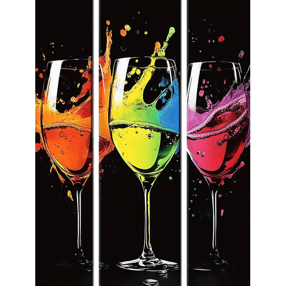 Rainbow Wine Glass Canvas PaintingSuitable for Living RoomDining RoomBarKitchenand Office Decoration.