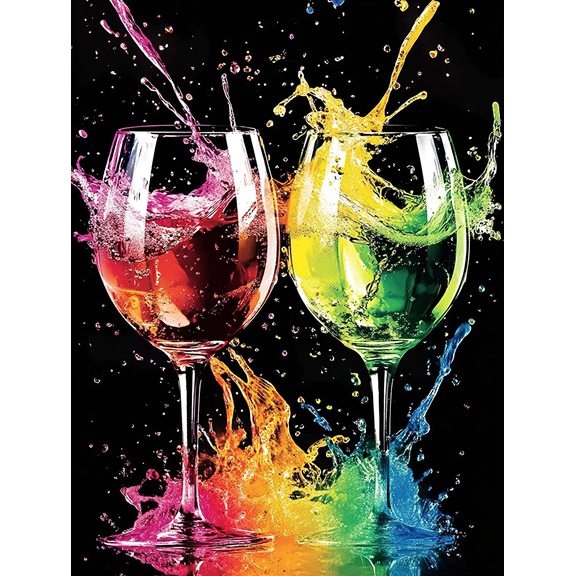 Rainbow Wine Glasses Splash Canvas Painting Suitable for Decorating Bars Restaurants Kitchens Living Rooms and Wine Cellars.