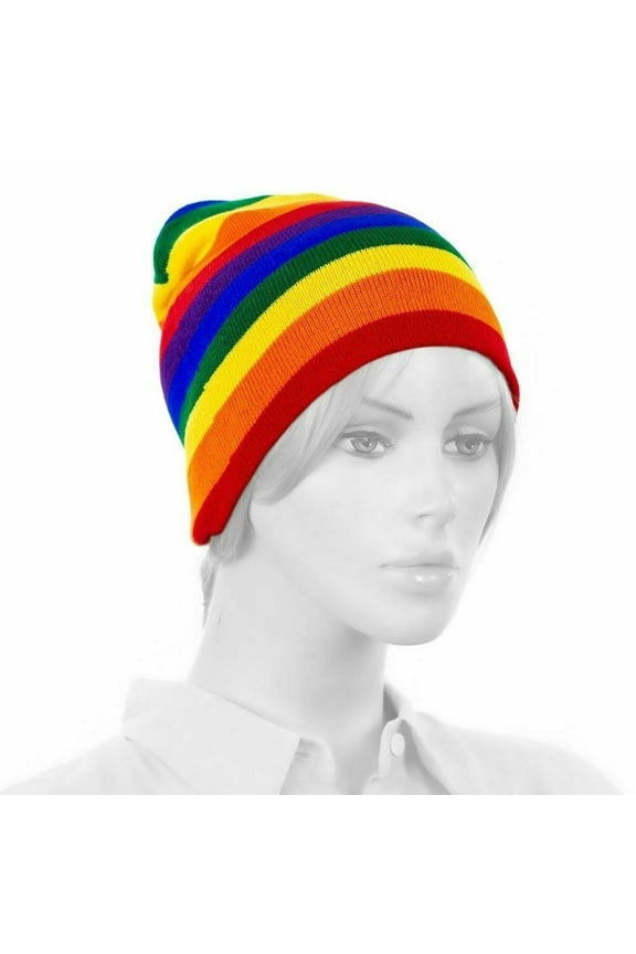 Rainbow Winter Cuffless Beanie Hat Pom Knit Cap Unisex Adult Teen Size Soft - New with box/tags