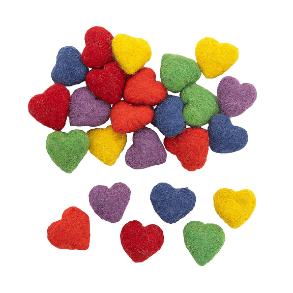 Rainbow Wool Felt Hearts, Craft Supplies, Party Supplies, 24 Pieces