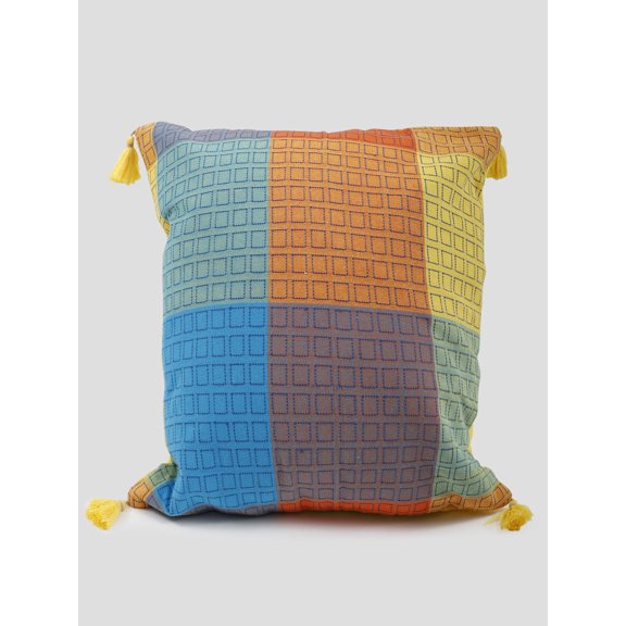 Rainbow Woven Check Pattern Cushion Cover with Tassels