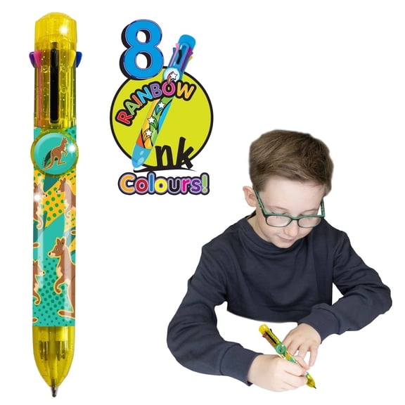 Rainbow Writer - Kangaroo Pen by Deluxebase. Multicolored, Medium Point, 8-in-1 Retractable Novelty Ballpoint Pen with Cute Animal Design.