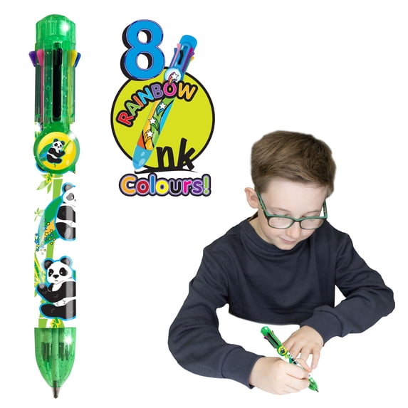 Rainbow Writer - Panda Pen by Deluxebase. Multicolored, Medium Point, 8-in-1 Retractable Novelty Ballpoint Pen with Cute Animal Design.