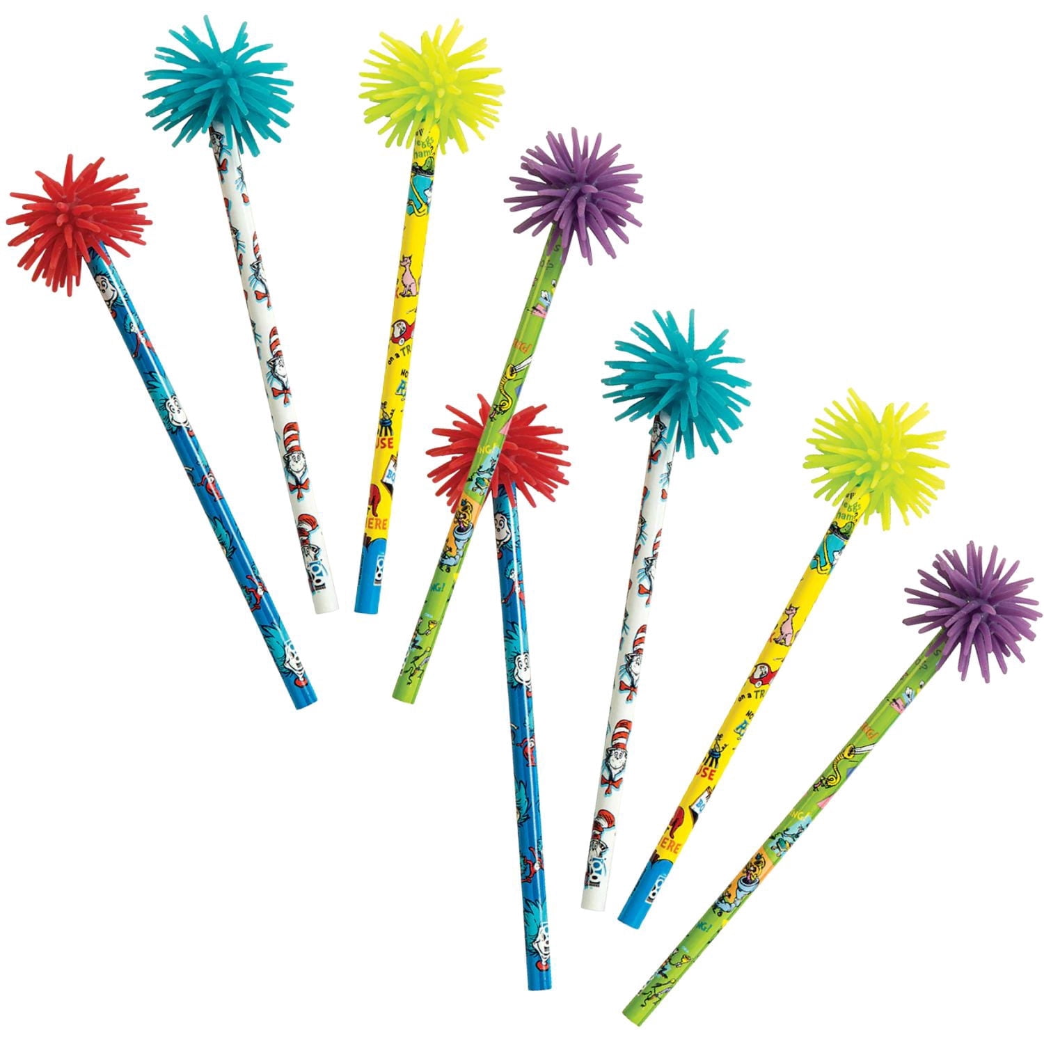 Rainbow Writer Pencils 4 Color Lead Shaggy Topper compatible with Dr. Seuss Theme 12 Count