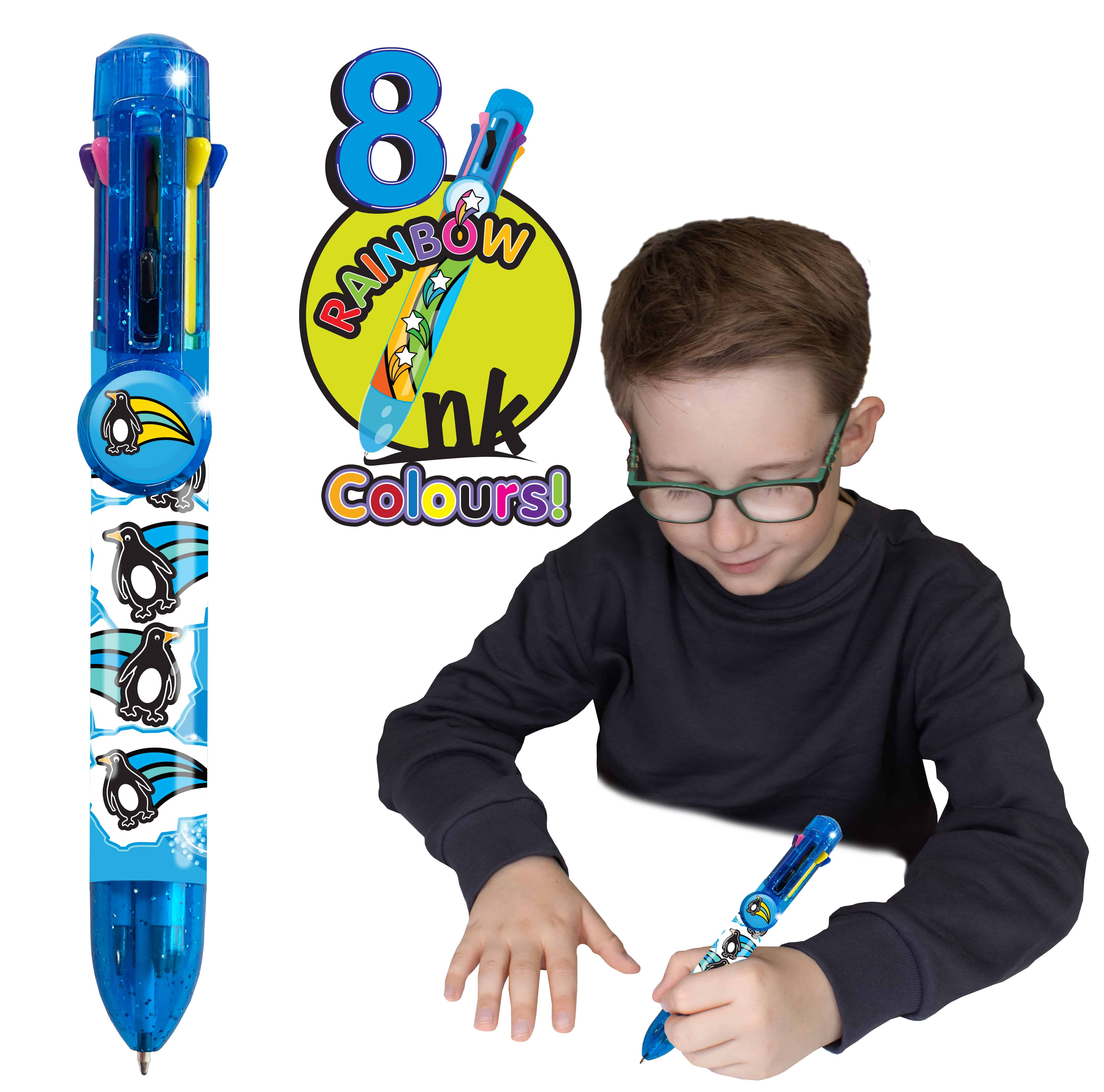 Rainbow Writer - Penguin Multicolor Pen from Deluxebase. 8 in 1 Retractable  Ballpoint Pen. Colored Pens for Kids Back to School Supplies and Office