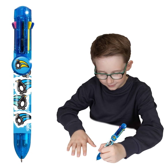 Rainbow Writer - Penguin Pen by Deluxebase. Multicolored, Medium Point, 8-in-1 Retractable Novelty Ballpoint Pen with Cute Animal Design.