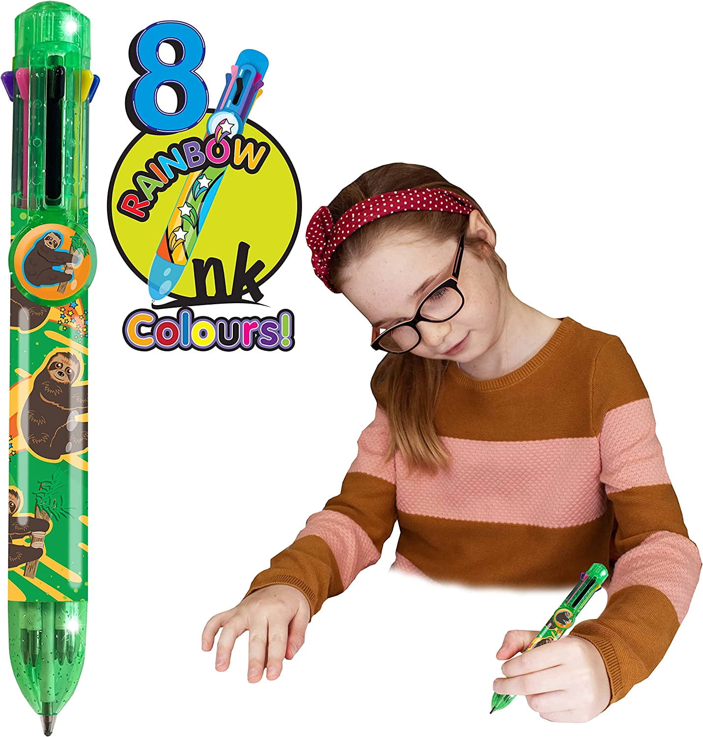 Rainbow Writer - Sloth Multicolor Pen from Deluxebase. 8 in 1 Retractable  Ballpoint Pen. Colored Pens for Kids Back to School Supplies and Office  Supplies. Sloth Pen Party Favors for Kids. 