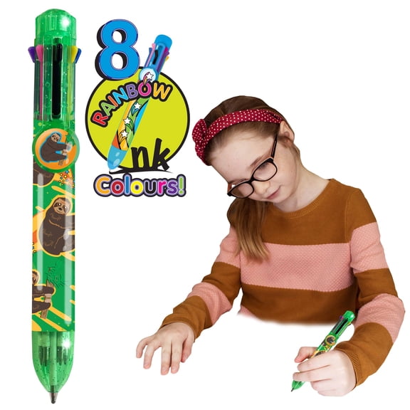 Rainbow Writer - Sloth Pen by Deluxebase. Multicolored, Medium Point, 8-in-1 Retractable Novelty Ballpoint Pen with Cute Animal Design.