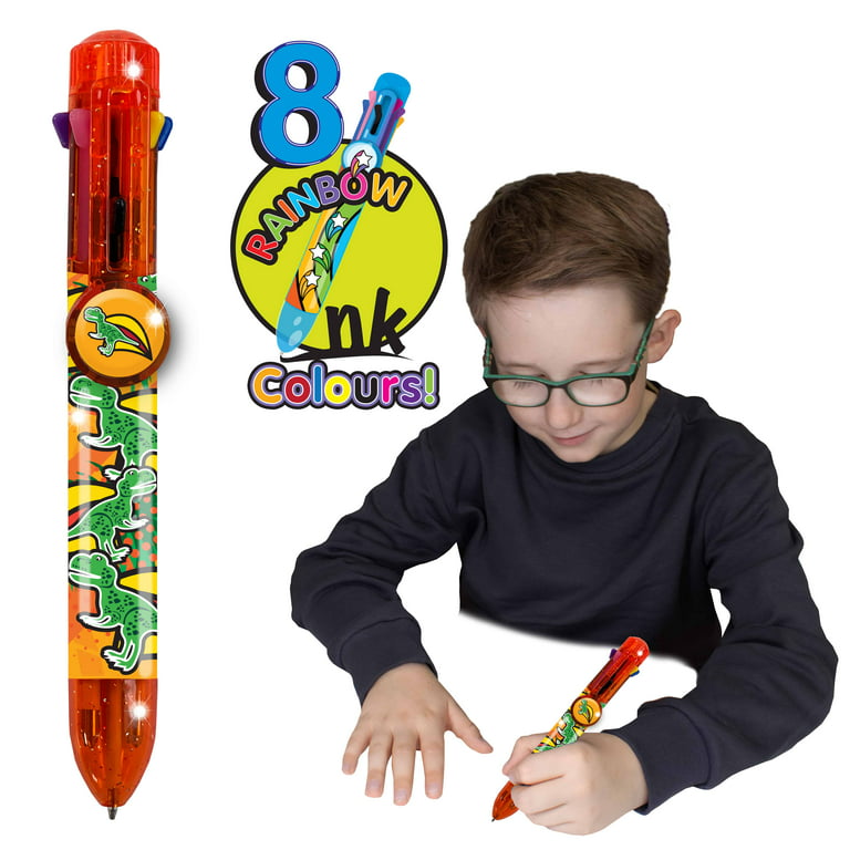 Rainbow Writer - T Rex Multicolor Pen from Deluxebase. 8 in 1 Retractable  Ballpoint Pen. Colored Pens for Kids Back to School Supplies and Office  Supplies. Dinosaur Pen Party Favors for Kids. 
