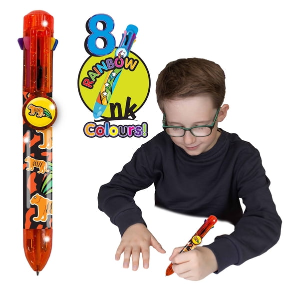 Rainbow Writer - Tiger Pen by Deluxebase. Multicolored, Medium Point, 8-in-1 Retractable Novelty Ballpoint Pen with Cute Animal Design.