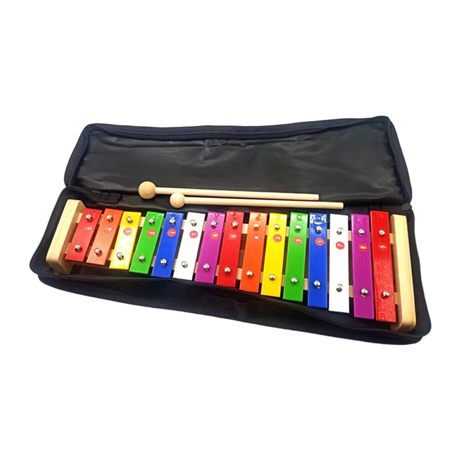 Rainbow Xylophone Glockenspiel Music Instrument 15 Note Aluminum Bars for Kids Educational Toy Indoor Play