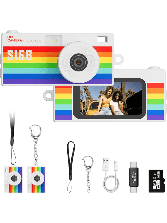 Mini Keychain Digital Camera, 16GB Card, Retro Y2K Style