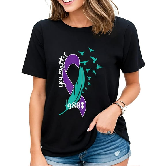Rainbow You Matter 988 Shirt Suicide Prevention Awareness Ribbon Womens T-Shirt Black 2X-Large