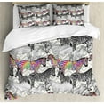 thumbnail image 1 of Rainbow Zebra Duvet Cover Set, Abstract Modern Design Print of Funky Animal on Chevrons, Decorative 3 Piece Bedding Set with 2 Pillow Shams, Queen Size, Grey Yellow Multicolor, by Ambesonne, 1 of 3