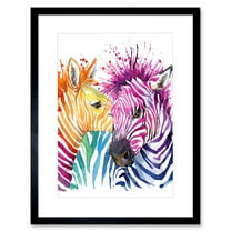 Rainbow Zebra Painting Art Print Framed Poster Wall Decor 9x7 inch