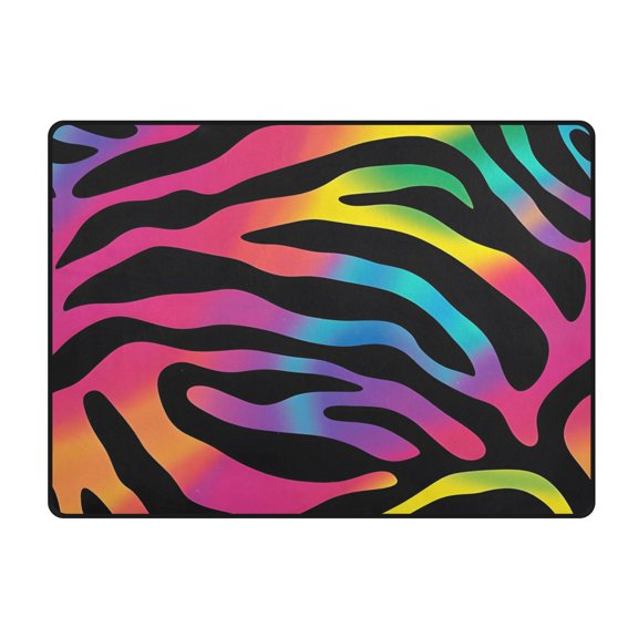 Rainbow Zebra Print Pattern Area Rug 63x48 Inch Non Slip Absorbent Soft for Bedroom Entryway