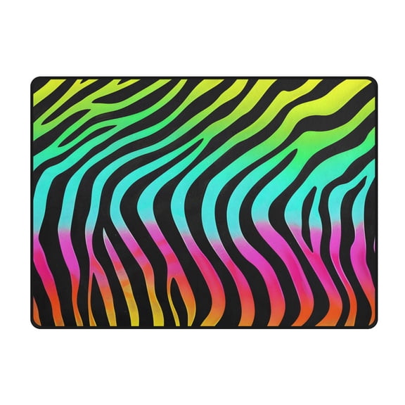 Rainbow Zebra Print Pattern Area Rug 63x48 Inch Non Slip Absorbent Soft for Bedroom Entryway