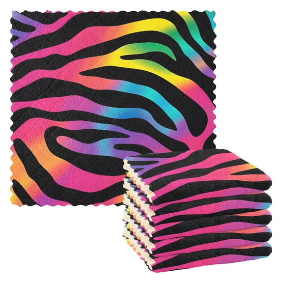 Rainbow Zebra Print Pattern Dish Towels 6 Pack Kitchen Cleaning Dish Cloths Absorbent Reuseable Cleaning Cloths 11'' x 11''