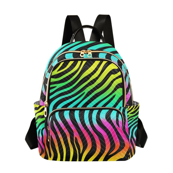 Rainbow Zebra Print Pattern Fashion Backpack Quilted Lightweight Women Travel Daypack 14L