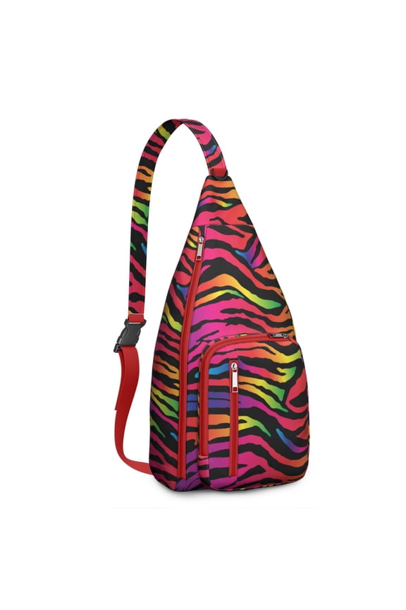 Rainbow Zebra Print Sling Bag - Colorful Abstract Zebra Stripes Crossbody Backpack for Women & Men, Modern Fashion Shoulder Bag (Cute Cartoon Zebra Pattern, Water-Resistant & Lightweight)