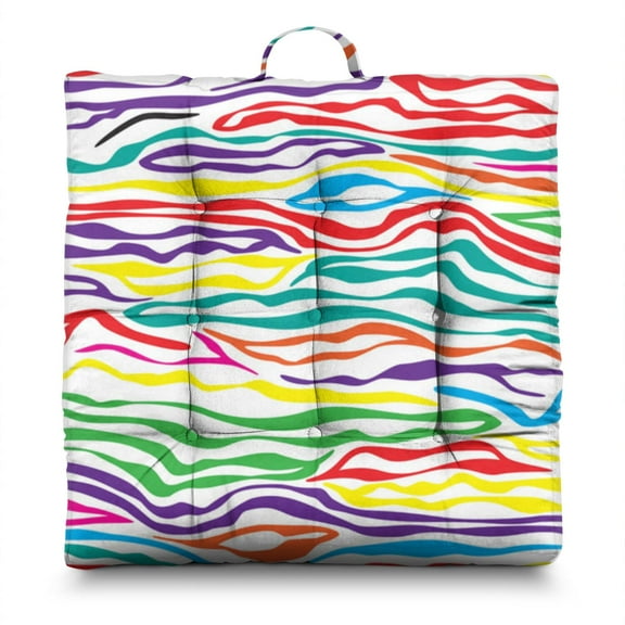 Rainbow Zebra Seat Cushion&nbsp;– 22x22 Inch Floor Pillow, Soft Dutch Velvet, Colorful Multicolor Zebra Pattern (Fun Cartoon Gradient Design for Kids & Trendy Spaces)