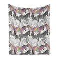 thumbnail image 1 of Rainbow Zebra Soft Flannel Fleece Throw Blanket, Abstract Modern Design Print of Funky Animal on Chevrons, Cozy Plush for Indoor and Outdoor Use, 70" x 90", Grey Yellow Multicolor, by Ambesonne, 1 of 5