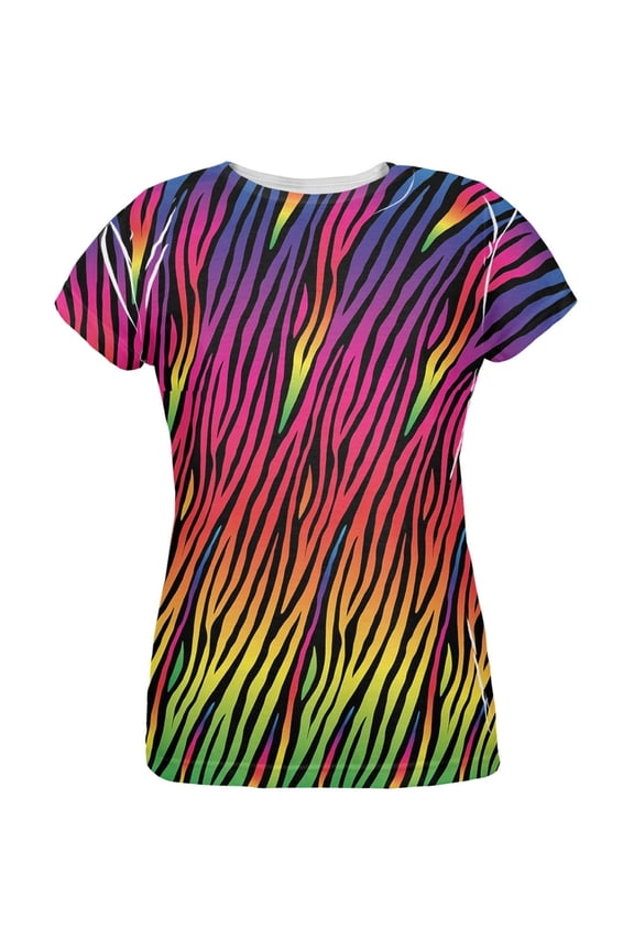 Rainbow Zebra Stripes All Over Womens T-Shirt - Medium