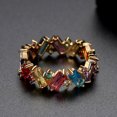 thumbnail image 1 of Rainbow Zircon Geometric Ring for Women Copper Base with Colorful Stones and 18K Plating Shiny Finish Ring Size 6 7 8 9, 1 of 5