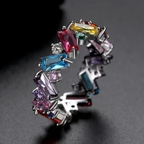 Rainbow Zircon Geometric Ring for Women Copper Base with Colorful Stones and 18K Plating Shiny Finish Ring Size 6 7 8 9