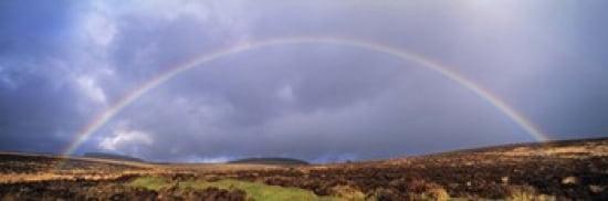 Rainbow above Fernworthy Forest Dartmoor Devon England Canvas Art - Panoramic Images (36 x 12)