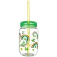 thumbnail image 1 of Rainbow and Clovers 16 oz Plastic Mason Cup and Straw, 1 of 1
