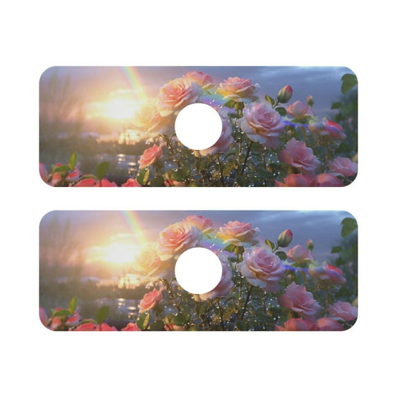 Rainbow and Flowers 2 Pack Sink Splash Guard Faucet Drying Mat Absorbent Water Catcher Draining Mats Kitchen Bathroom Decorative 14.7x5.4in