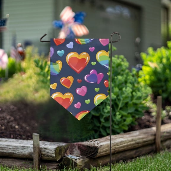 Rainbow and Hearts Garden Flag 18" x 12.5" Double Sided Yard Lawn Outdoor Decor Small Yard Flags
