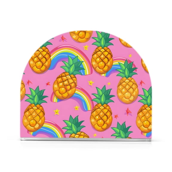 Rainbow and Pineapple Pattern Napkin Holder Acrylic Napkin Dispenser Clear Modern Tabletop for Kitchen Counter 2 Pack