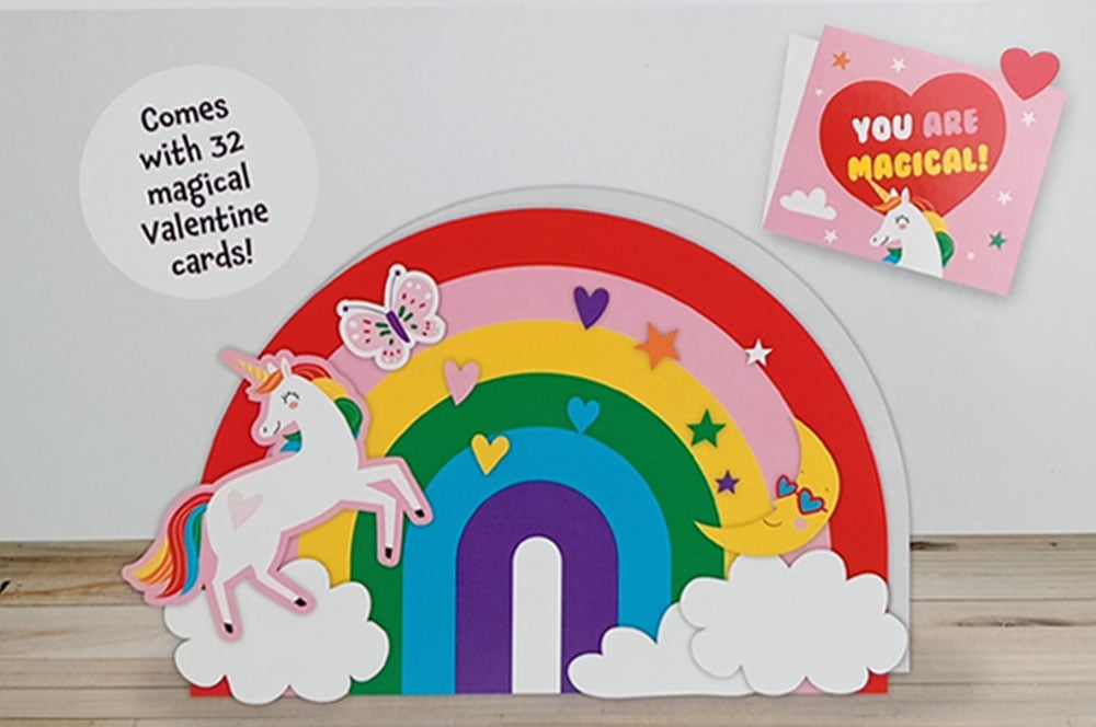 Rainbow and Unicorn Mailbox Decorating Kit with Valentine Cards ...