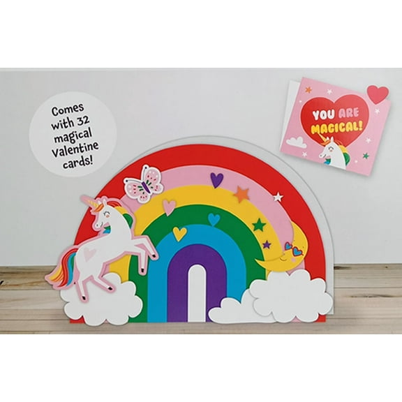Rainbow and Unicorn Mailbox Decorating Kit with Valentine Cards