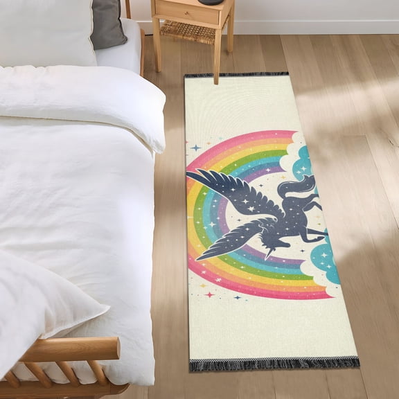 Rainbow and Unicorn Silhouette Runner Area Rug 2x6 Soft Non-Slip Washable Bedside Carpet for Hallway Bedroom Living Room Home Decor
