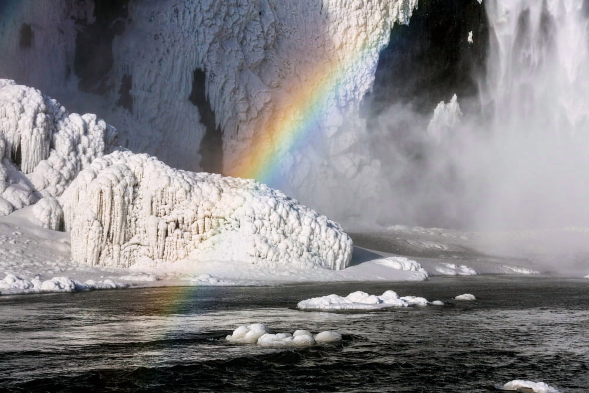 Rainbow by Skogarfoss Waterfall in the Winter Iceland Canvas Art - Panoramic Images (36 x 12)