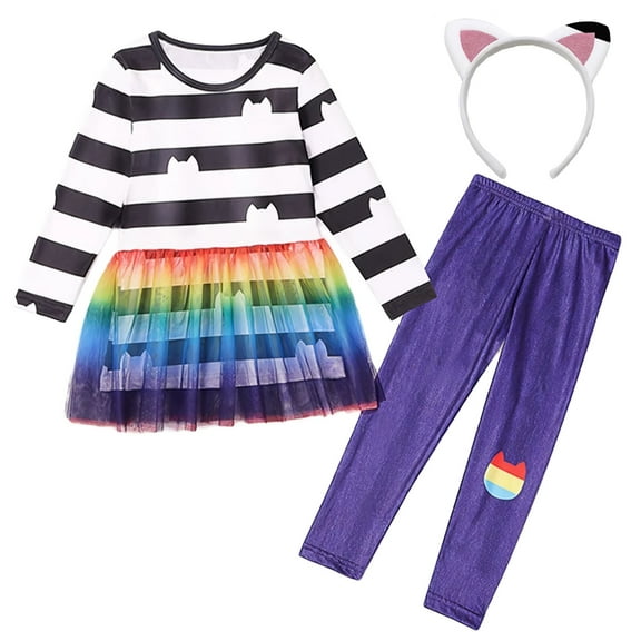 Rainbow cat Birthday Outfit for Girls Tutu Dress With Pant Party Costume