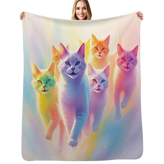 Rainbow cats Flannel Blankets Soft Warm Throw Blanket Autumn Camping Bedroom Aesthetic Bedspread