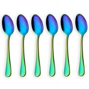 Rainbow color TeaSpoons Coffee Spoon Mini Cake Spoon Stainless Steel Set of 6 Pieces (Coffee Scoops)