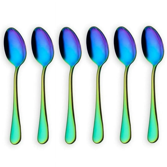 Rainbow color TeaSpoons Coffee Spoon Mini Cake Spoon Stainless Steel Set of 6 Pieces (Coffee Scoops)