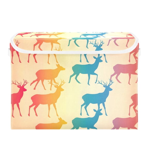 Rainbow-colored Deers Foldable Storage Bin with Lid and Handle Collapsible Storage Box 16.5 x 12.6 x 11.8 inches