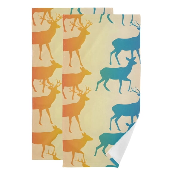 Rainbow-colored Deers Hand Towel Absorbent Bath Towels for Bathroom Sports Gym 28" x 14" Set of 2
