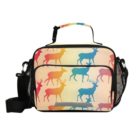 Rainbow-colored Deers Insulated Lunch Bag Portable Cooler Bag Mommy Bag Large Capacity 6L