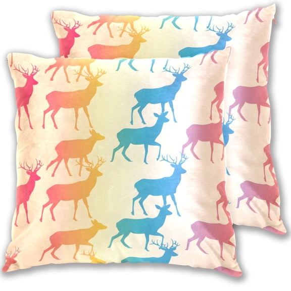 Rainbow-colored Deers Throw Pillow Covers Pillowcases 18 x 18 Inch Home Decor 2 Packs for Bedroom Sofa