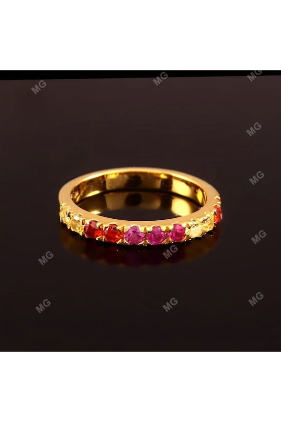 Rainbow eternity ring Sapphire Ring for Women 14K Gold Plated 925 Silver Half Eternity Band Stacking Colorful Sapphire Band Birthday Gifts.